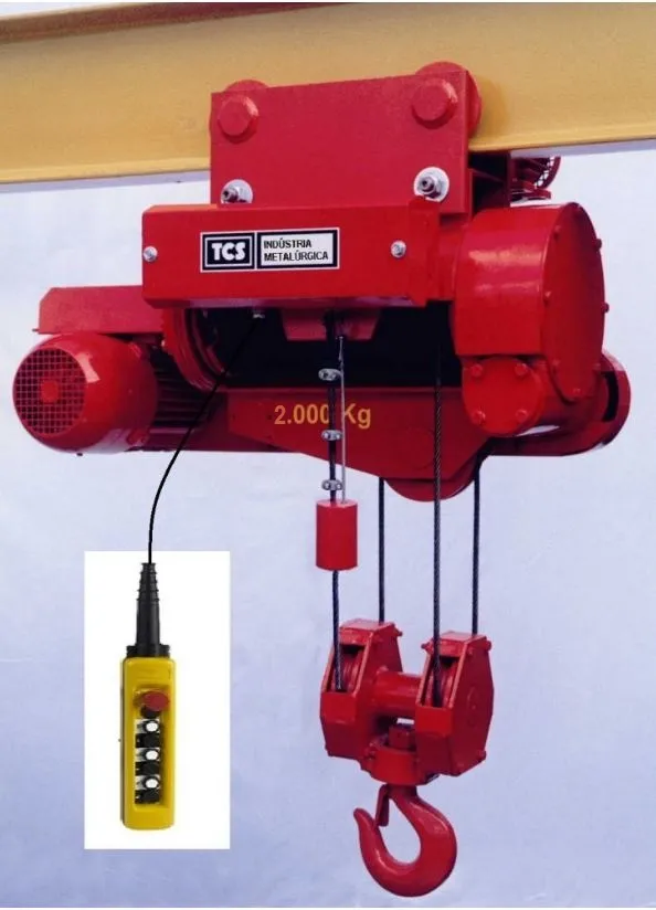 Talha Elétrica de Cabo de Aço - Modelo  "N" - 2,0t / 4 metros - Trole Elétrico - 4 Movimentos