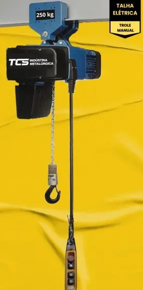 Talha Elétrica de Corrente - Modelo  "D" - 250 kg / 6 metros - Trole Manual