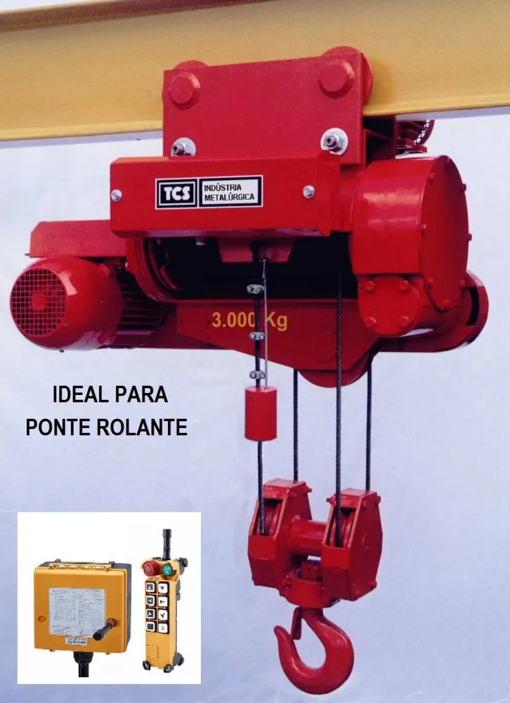 Talha Elétrica de Cabo de Aço - Modelo  "N" - 3,0 t / 6 metros - Trole Elétrico - 6 Movimentos