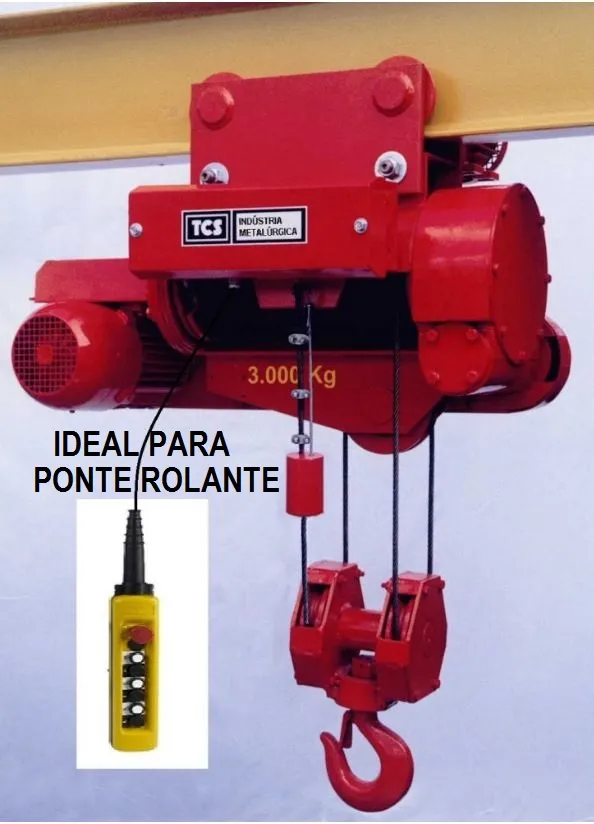 Talha Elétrica de Cabo de Aço - Modelo  "N" - 3,0 t / 6 metros - Trole Elétrico - 6 Movimentos